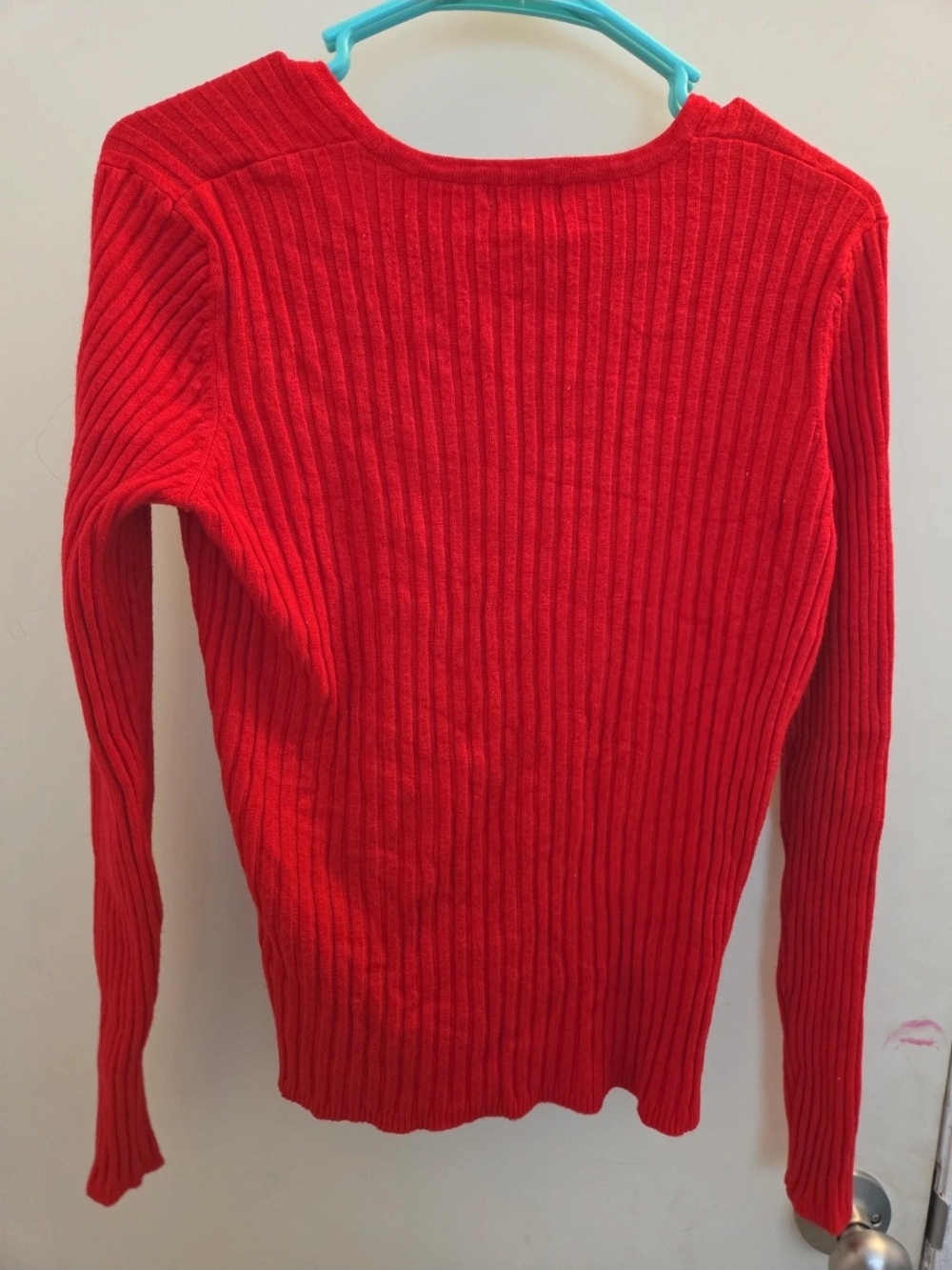 George Women's Bright Red Ribbed Crewneck Sweater - Picture 3 of 3